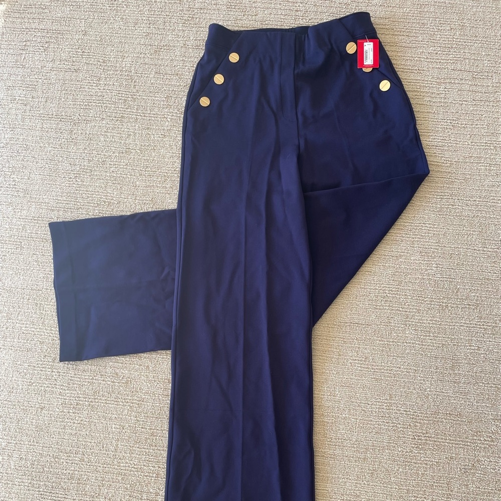 NWT Tall Medium: SPANX Lapis Blue Pants with Gold Buttons (M)